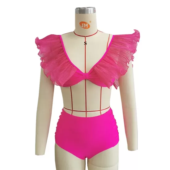 Bandage Mesh Pleated Solid Color Split-Joint Padded Deep V-Neck Bikini Swimsuit Bandage Mesh Pleated Solid Color Split-Joint Padded Deep V-Neck Bikini Swimsuit
