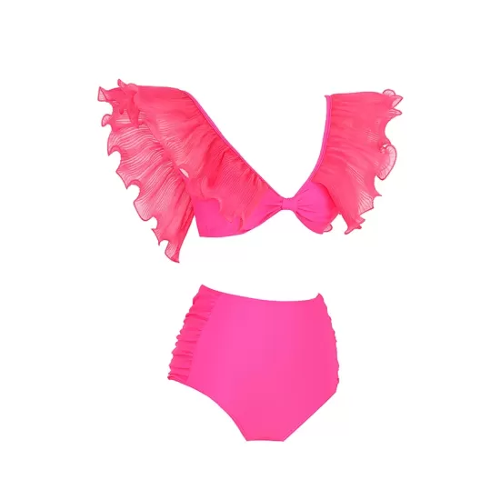 Bandage Mesh Pleated Solid Color Split-Joint Padded Deep V-Neck Bikini Swimsuit Bandage Mesh Pleated Solid Color Split-Joint Padded Deep V-Neck Bikini Swimsuit