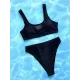 Padded Hollow Mesh Solid Color U-Neck Bikini Swimsuit Padded Hollow Mesh Solid Color U-Neck Bikini Swimsuit