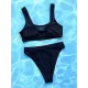 Padded Hollow Mesh Solid Color U-Neck Bikini Swimsuit Padded Hollow Mesh Solid Color U-Neck Bikini Swimsuit