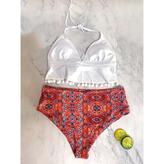 Tasseled Printed Split Bikini Swimsuit Tasseled Printed Split Bikini Swimsuit