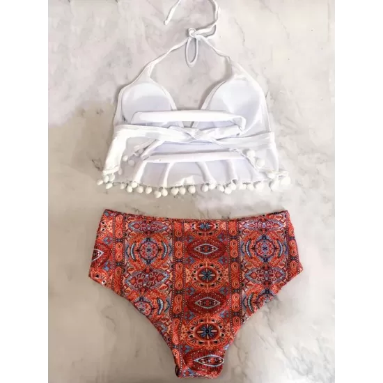 Tasseled Printed Split Bikini Swimsuit Tasseled Printed Split Bikini Swimsuit