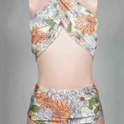 Sexy Strapless Floral Print Bralette High-Waisted Backless Bikini Swimwear