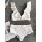 Solid Color Flared Sleeves Deep V-Neck Split Bikini Swimsuit