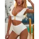 Solid Color Flared Sleeves Deep V-Neck Split Bikini Swimsuit Solid Color Flared Sleeves Deep V-Neck Split Bikini Swimsuit