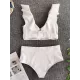 Solid Color Flared Sleeves Deep V-Neck Split Bikini Swimsuit Solid Color Flared Sleeves Deep V-Neck Split Bikini Swimsuit