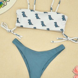 Freshness Dinosaurs Printed Lace-Up Bikini Swimwear