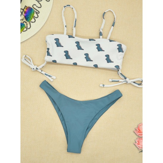 Freshness Dinosaurs Printed Lace-Up Bikini Swimwear Freshness Dinosaurs Printed Lace-Up Bikini Swimwear