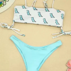 Freshness Dinosaurs Printed Lace-Up Bikini Swimwear