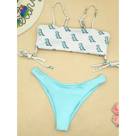 Freshness Dinosaurs Printed Lace-Up Bikini Swimwear Freshness Dinosaurs Printed Lace-Up Bikini Swimwear