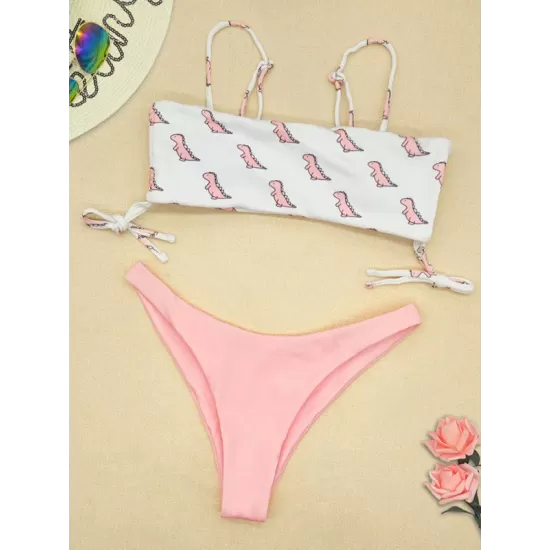 Freshness Dinosaurs Printed Lace-Up Bikini Swimwear Freshness Dinosaurs Printed Lace-Up Bikini Swimwear