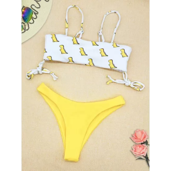 Freshness Dinosaurs Printed Lace-Up Bikini Swimwear Freshness Dinosaurs Printed Lace-Up Bikini Swimwear