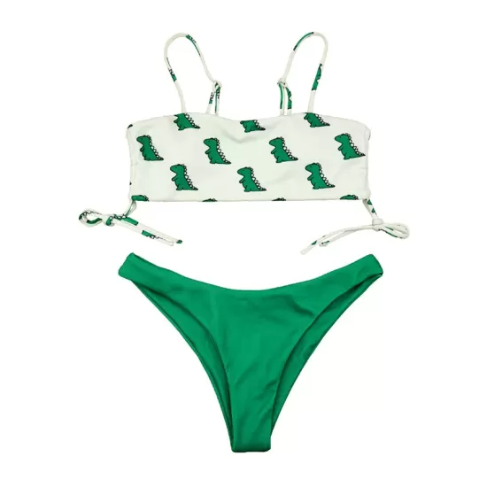Freshness Dinosaurs Printed Lace-Up Bikini Swimwear Freshness Dinosaurs Printed Lace-Up Bikini Swimwear