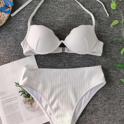 Shell Type Solid Color Split Bikini Swimsuit