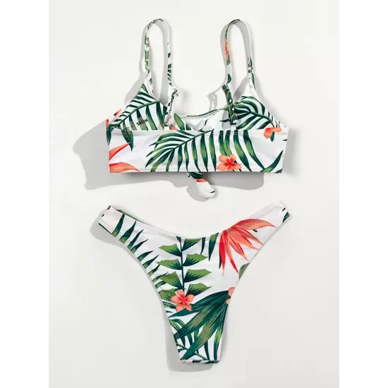 Spaghetti-Neck Floral Bralette Hipster Split Bikini Swimsuit Spaghetti-Neck Floral Bralette Hipster Split Bikini Swimsuit
