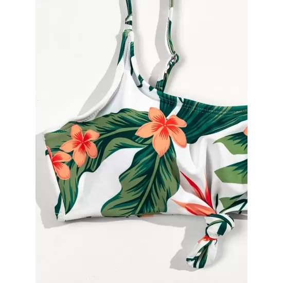 Spaghetti-Neck Floral Bralette Hipster Split Bikini Swimsuit Spaghetti-Neck Floral Bralette Hipster Split Bikini Swimsuit