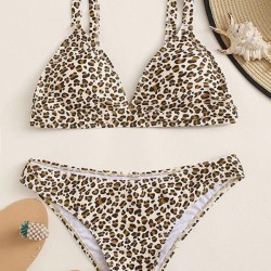 Floral-Print Triangles Backless Split Bikini Swimsuit