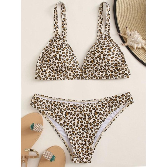 Floral-Print Triangles Backless Split Bikini Swimsuit Floral-Print Triangles Backless Split Bikini Swimsuit