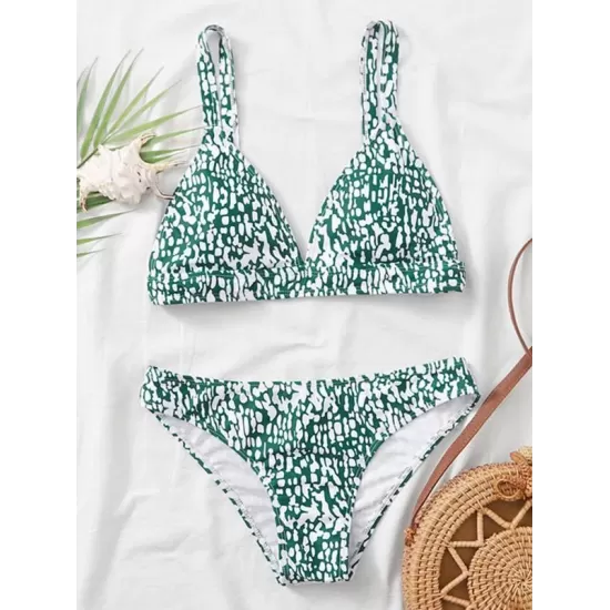 Floral-Print Triangles Backless Split Bikini Swimsuit Floral-Print Triangles Backless Split Bikini Swimsuit
