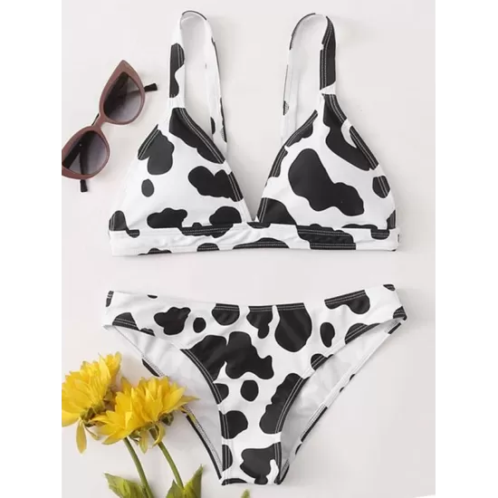 Floral-Print Triangles Backless Split Bikini Swimsuit Floral-Print Triangles Backless Split Bikini Swimsuit