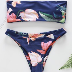 Floral-Print Bandeau Split Bikini Swimsuit