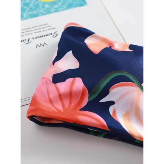 Floral-Print Bandeau Split Bikini Swimsuit Floral-Print Bandeau Split Bikini Swimsuit
