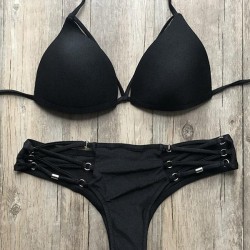 Backless Bandage Triangles Split Bikini Swimsuit