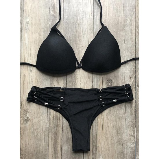 Backless Bandage Triangles Split Bikini Swimsuit Backless Bandage Triangles Split Bikini Swimsuit