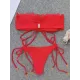 Solid Color Bandeau Knotted Split Bikini Swimsuit Solid Color Bandeau Knotted Split Bikini Swimsuit