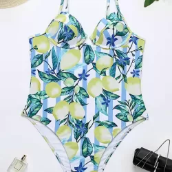 Spaghetti-Neck Fruit Printed Underwired One-Piece Swimwear