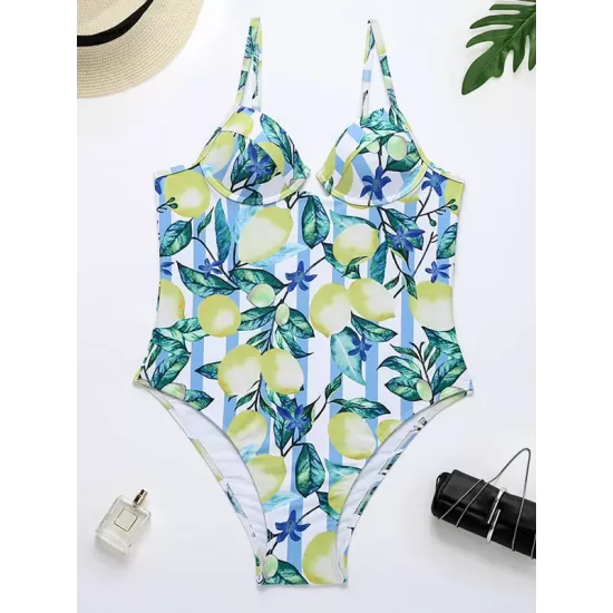 Spaghetti-Neck Fruit Printed Underwired One-Piece Swimwear Spaghetti-Neck Fruit Printed Underwired One-Piece Swimwear