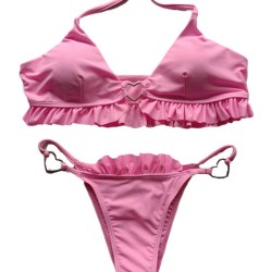 Sexy Solid Color Falbala Bikini Swimsuit