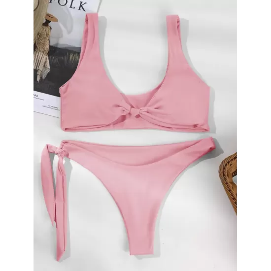 Solid Color V-Neck Bralette Hipster Simple Bikini Swimwear Solid Color V-Neck Bralette Hipster Simple Bikini Swimwear