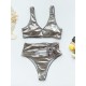 Wet Look Asymmetric Hollow Split Bikini Swimsuit Wet Look Asymmetric Hollow Split Bikini Swimsuit