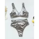 Wet Look Asymmetric Hollow Split Bikini Swimsuit Wet Look Asymmetric Hollow Split Bikini Swimsuit