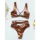 Wet Look Asymmetric Hollow Split Bikini Swimsuit Wet Look Asymmetric Hollow Split Bikini Swimsuit