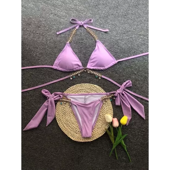 Gorgeous Embellished Bandage Triangles Split Bikini Swimsuit Gorgeous Embellished Bandage Triangles Split Bikini Swimsuit