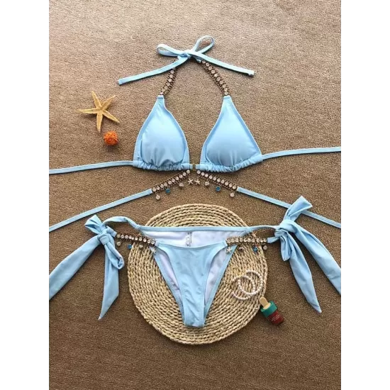 Gorgeous Embellished Bandage Triangles Split Bikini Swimsuit Gorgeous Embellished Bandage Triangles Split Bikini Swimsuit