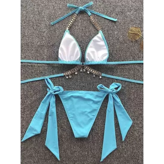 Gorgeous Embellished Bandage Triangles Split Bikini Swimsuit Gorgeous Embellished Bandage Triangles Split Bikini Swimsuit