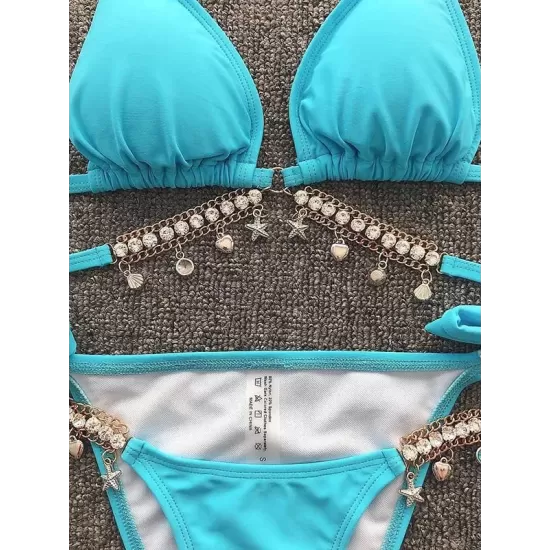 Gorgeous Embellished Bandage Triangles Split Bikini Swimsuit Gorgeous Embellished Bandage Triangles Split Bikini Swimsuit