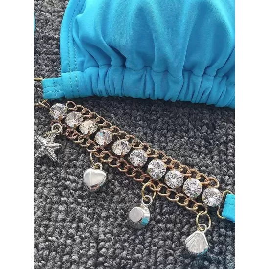 Gorgeous Embellished Bandage Triangles Split Bikini Swimsuit Gorgeous Embellished Bandage Triangles Split Bikini Swimsuit