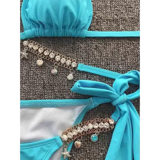 Gorgeous Embellished Bandage Triangles Split Bikini Swimsuit Gorgeous Embellished Bandage Triangles Split Bikini Swimsuit