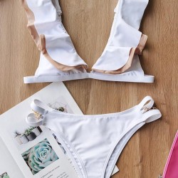 Flared Sleeves V-Neck Split Bikini Swimsuit