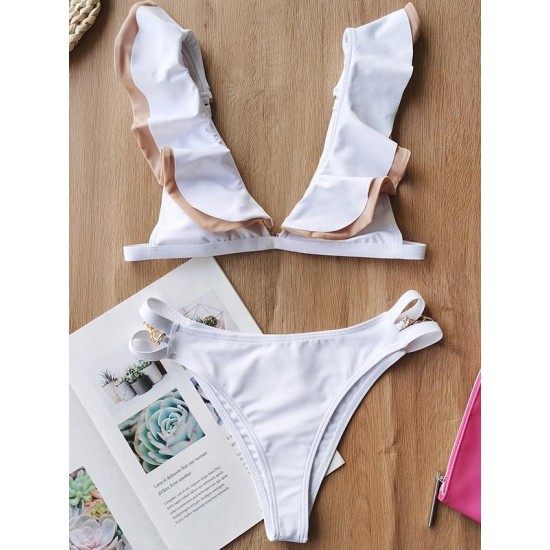 Flared Sleeves V-Neck Split Bikini Swimsuit Flared Sleeves V-Neck Split Bikini Swimsuit