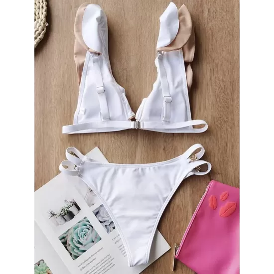 Flared Sleeves V-Neck Split Bikini Swimsuit Flared Sleeves V-Neck Split Bikini Swimsuit