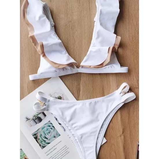 Flared Sleeves V-Neck Split Bikini Swimsuit Flared Sleeves V-Neck Split Bikini Swimsuit