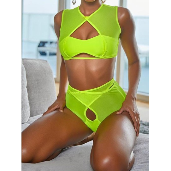 Fluorescent Hollow Split-Joint Split Bikini Swimsuit Fluorescent Hollow Split-Joint Split Bikini Swimsuit