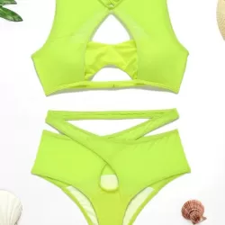 Fluorescent Hollow Split-Joint Split Bikini Swimsuit
