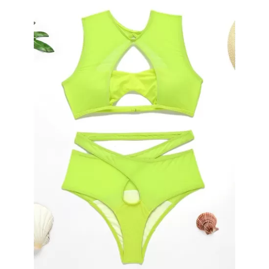 Fluorescent Hollow Split-Joint Split Bikini Swimsuit Fluorescent Hollow Split-Joint Split Bikini Swimsuit