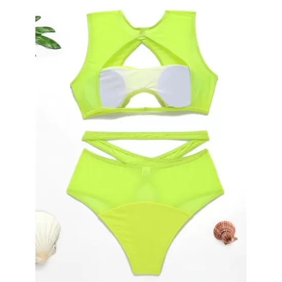 Fluorescent Hollow Split-Joint Split Bikini Swimsuit Fluorescent Hollow Split-Joint Split Bikini Swimsuit